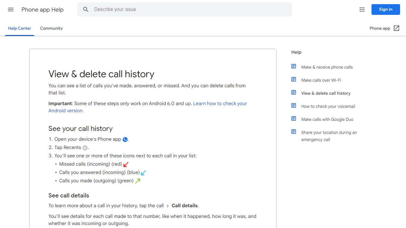 View & delete call history - Phone app Help - Google