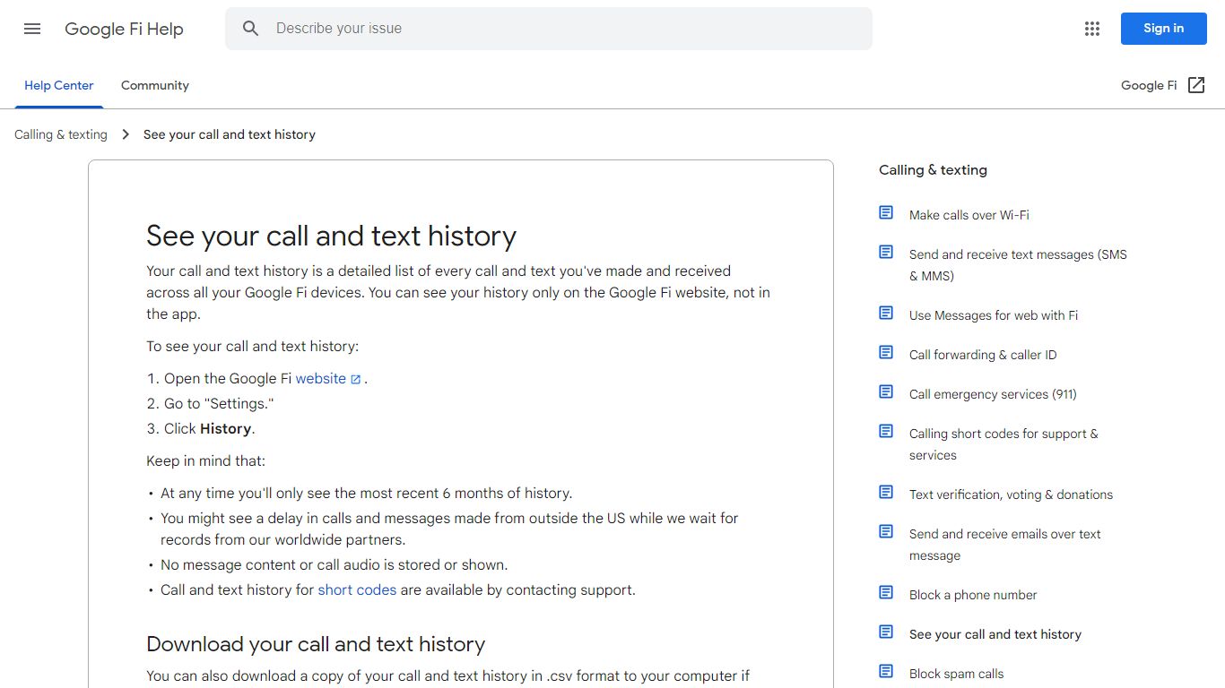 See your call and text history - Google Fi Help